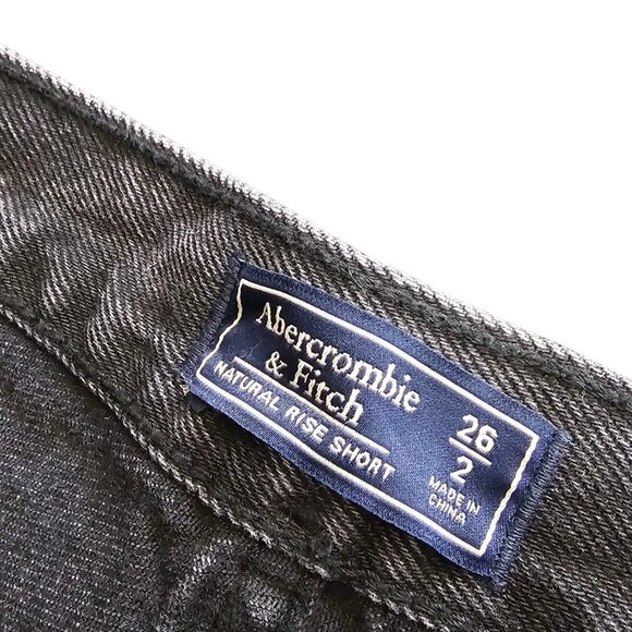 Abercrombie & Fitch Natural Rise Denim Shorts, Cotton, Black Wash, Tie Waist, 26 - Picture 5 of 8